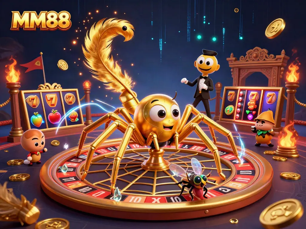 Experience thrilling betting at MM88 with a golden spider spinning the roulette wheel