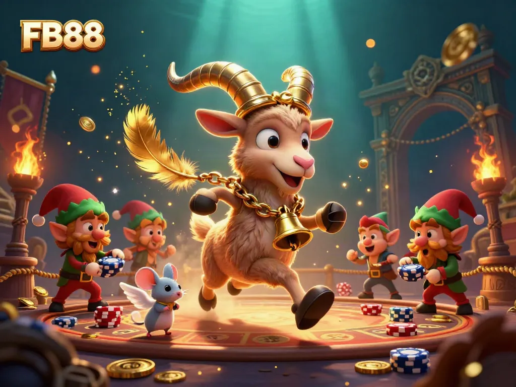 Experience the excitement of FB88 with cartoon characters stealing chips and celebrating wins in a dynamic casino scene.
