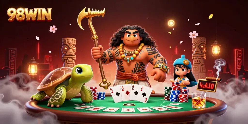 Engage in thrilling casino action with 98WIN as illustrated with a vibrant scene of excitement and chance.