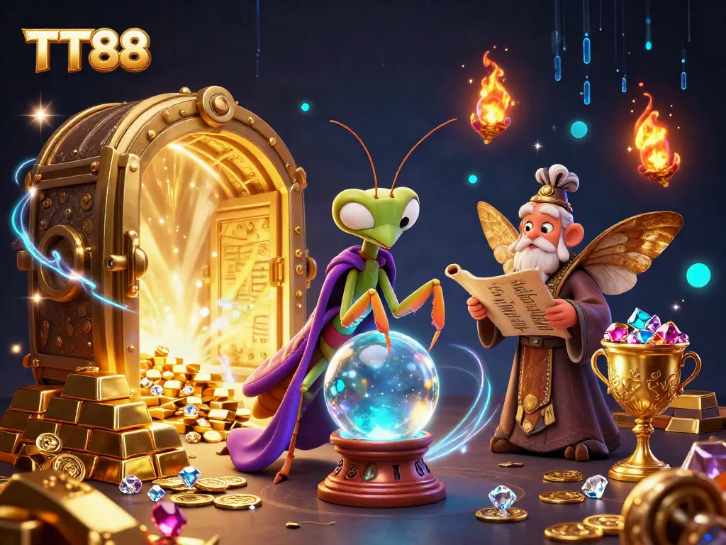 Join the fortune teller and librarian in TT88's enchanting casino adventure, surrounded by treasures and vibrant energy!
