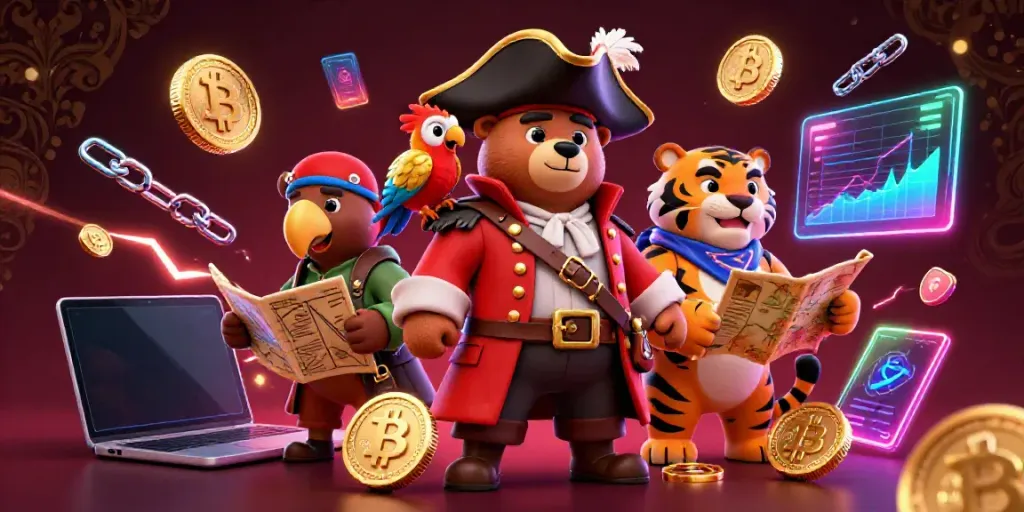 Engage with GO8's dynamic pirate-themed casino scene featuring vibrant crypto elements.