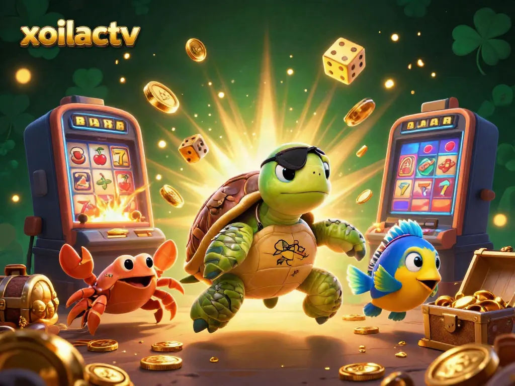 Engage with xoilactv as pirate turtle and friends celebrate winning with casino elements.