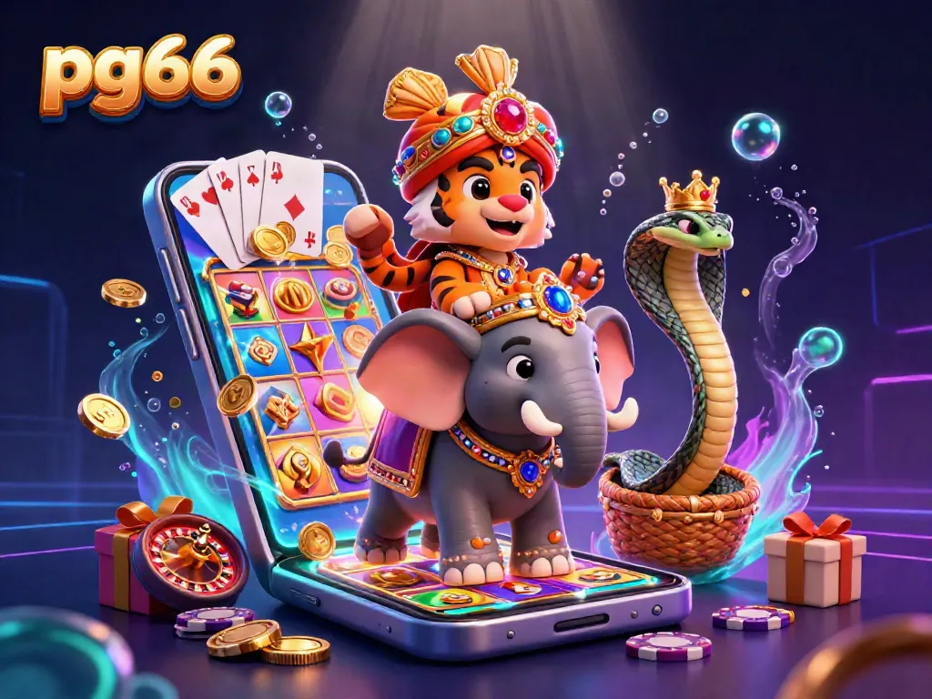 Spin slots and win big at pg66 with our vibrant casino scene featuring a jewel-encrusted elephant.