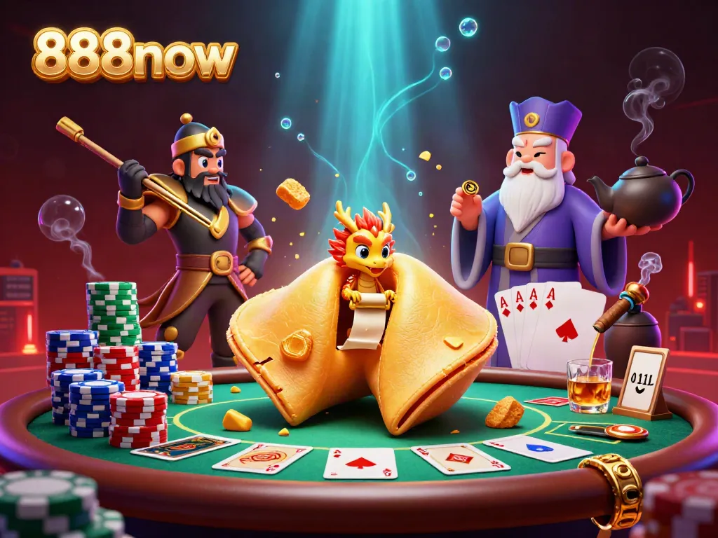 Engage in thrilling gaming adventures with 888now's vibrant online casino scene featuring dynamic characters.