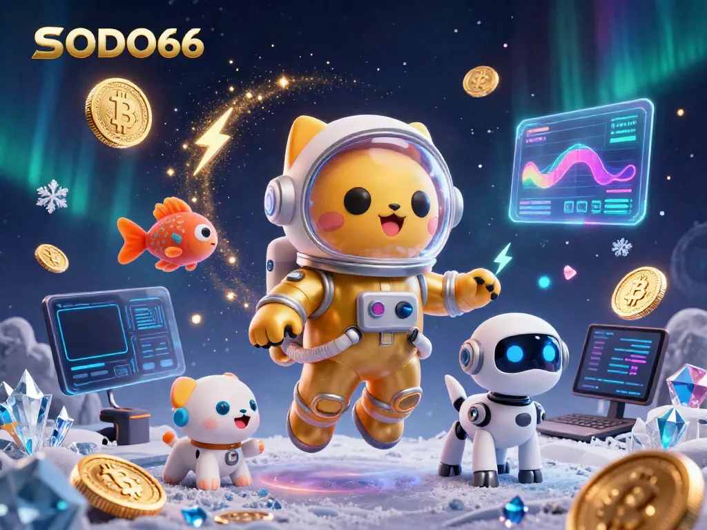 Join the thrilling adventure at SODO66 with our vibrant 3D digital scene featuring exciting crypto elements.