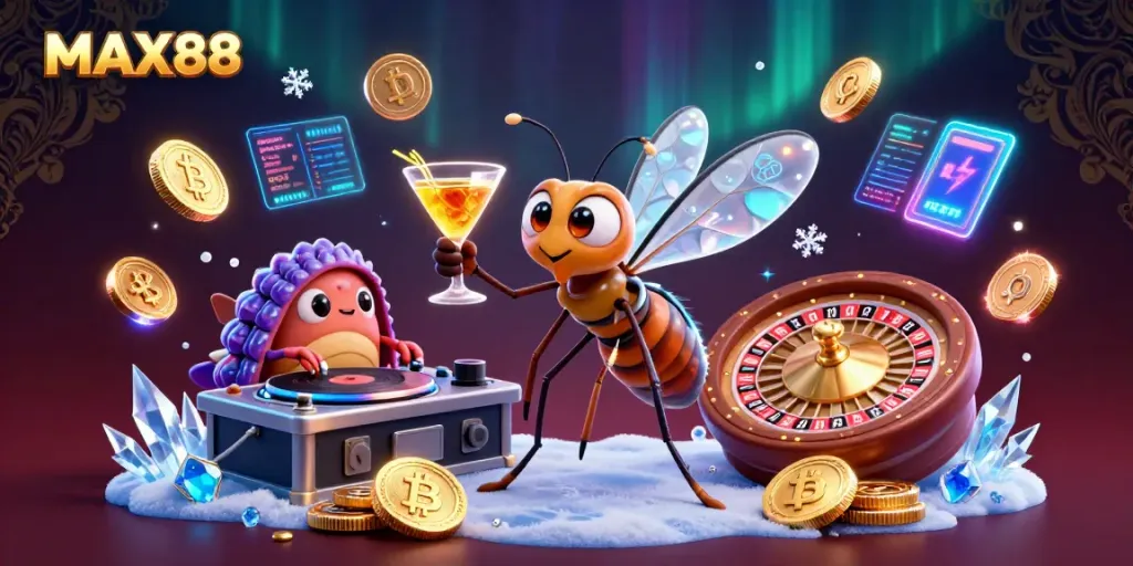 Experience the thrilling world of MAX88 with a vibrant illustration of a unique casino scene.